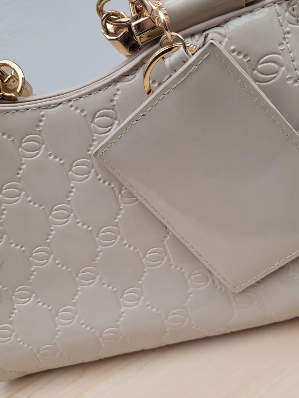 Bebe Cream Embossed Satchel Crossbody Bag – Gold Hardware Elegant Bebe handbag
